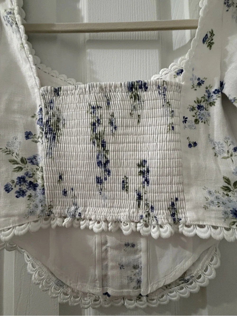 Reformation White Floral Square-Neck Puff Sleeve Crop Top its new